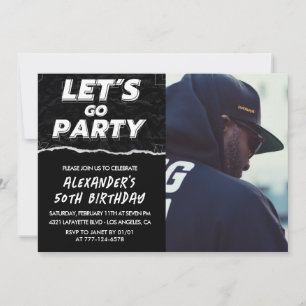 50th birthday invitations Men Black Photo 