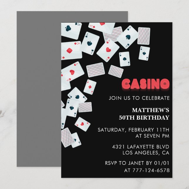 50th birthday invitations Men Poker Casino Vegas (Front/Back)