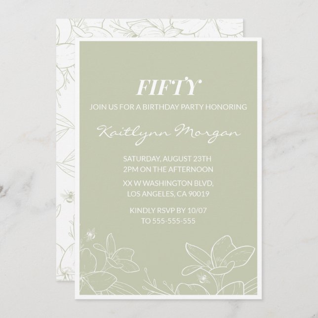 50th birthday invitations Modern Floral Elegant (Front/Back)