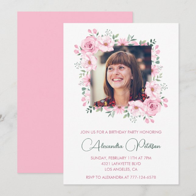 50th birthday invitations Photo Boho Elegant  (Front/Back)