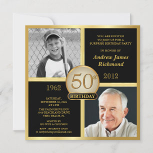 50th Birthday Invitations Then & Now 2 Photos