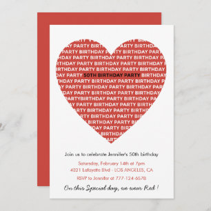 50th birthday invitations Typography Red Black