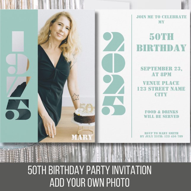 50th birthday invite photo born 1975 Invitation (Creator Uploaded)