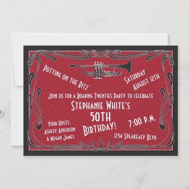 50th Birthday Invite Roaring Twenties Speakeasy (Front)