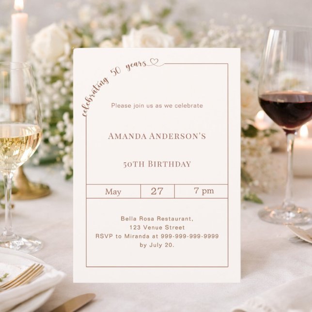 50th birthday ivory simple modern invitation (Creator Uploaded)