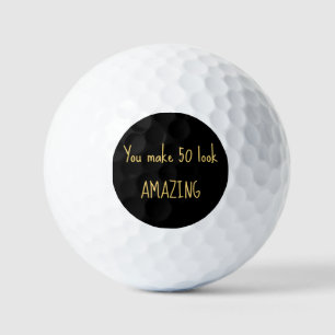 50th Birthday Lady Golfer Black Gold Name Elegant Golf Balls