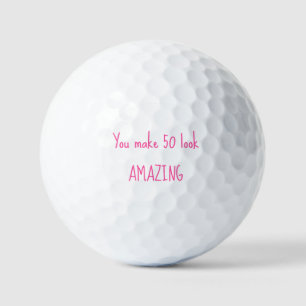 50th Birthday Lady Golfer Pink Name Elegant Golf Balls