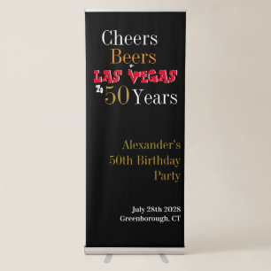 50th Birthday Las Vegas Cheers and Beers Party Retractable Banner