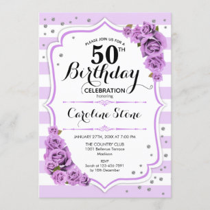 50th Birthday - Lavender White Purple Flowers Invitation