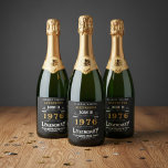 50th Birthday Legend Add Your Name 1976 Vintage Sparkling Wine Label<br><div class="desc">Born in 1976 and celebrating their 50th birthday we have the ideal sparkling wine bottle labels. The black background with a white and gold vintage typography design design is simple and yet elegant with a retro feel. Easily customize the text of this birthday label using the template provided. More gifts...</div>