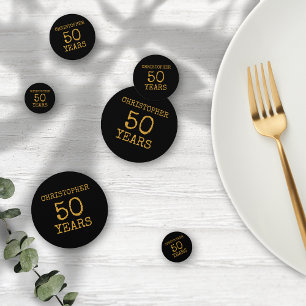 50th Birthday Legendary Black Gold Retro Confetti