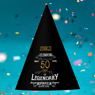 50th Birthday Legendary Black Gold Retro Party Hat