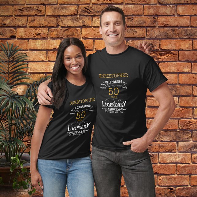 50th Birthday Legendary Black Gold Retro T-Shirt (A personalized classic party T-shirt for that special 50th birthday and celebrating turning 50.)