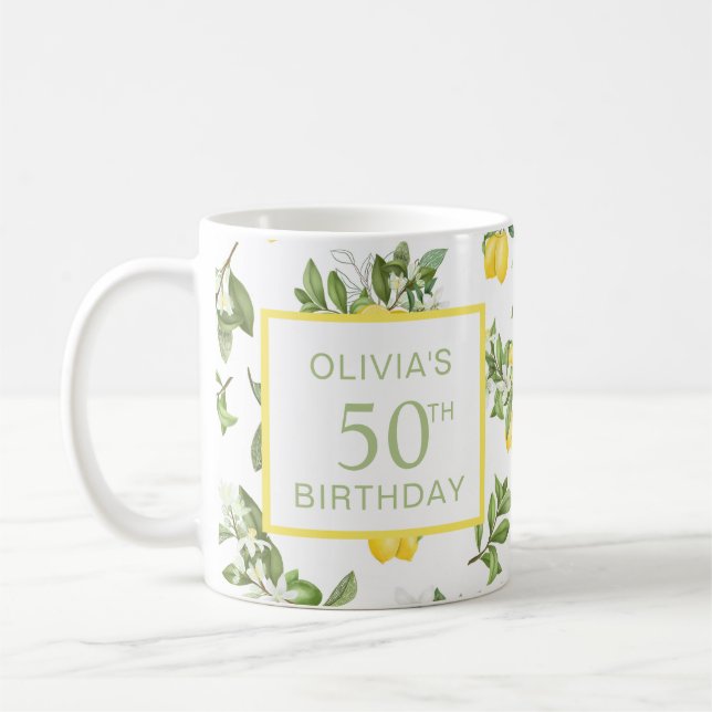 50th Birthday Lemon Citrus Botanical  Coffee Mug (Left)