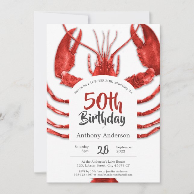 50th Birthday Lobster Seafood Fun Summer Custom Invitation (Front)