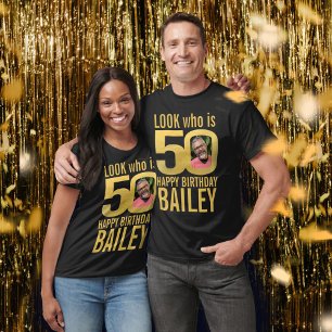 50th birthday look 50 custom gold photo and name T-Shirt