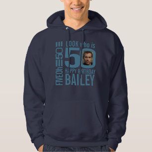 50th birthday look 50 custom photo blue hoodie