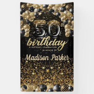 50th Birthday Luxury Personalised Black Gold Banner