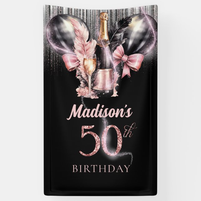 50th Birthday Luxury Rose Wine Party Sign (Vertical)