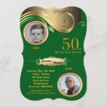 50th,Birthday Man any age, art deco, green gold Invitation<br><div class="desc">50th, "Birthday Man any age", "elegant art deco", "green gold", "2 photos",  "all shape possible"</div>