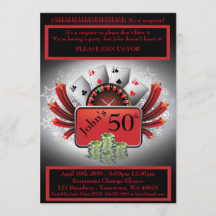 50th,Birthday Man Casino,Gambling Party,Las Vegas Invitation