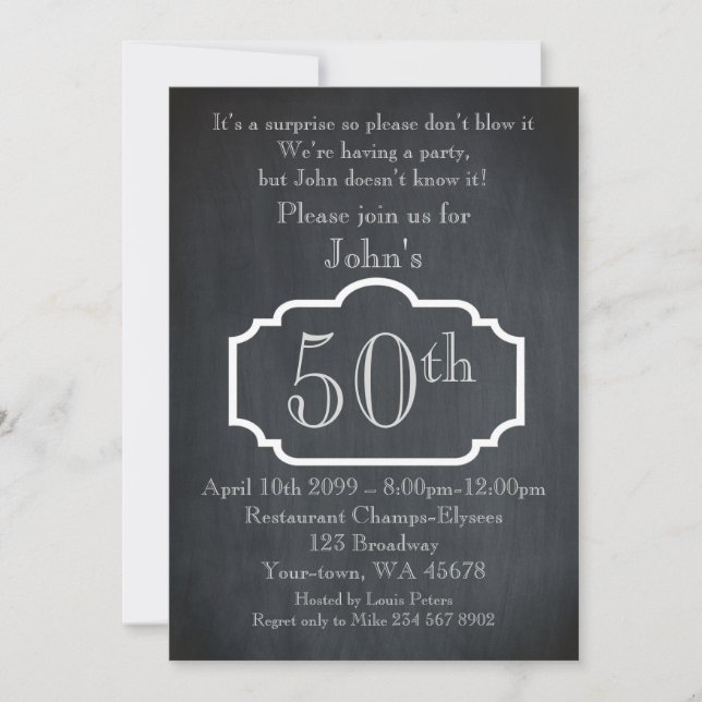 50th,Birthday Man,Party Man,any age,Chalkboard Invitation (Front)