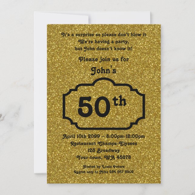 50th,Birthday Man,Party Man,any age,Glitter,Mans Invitation (Front)