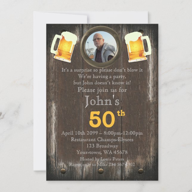 50th,Birthday Man,Party Man,any age,wood,rustic Invitation (Front)