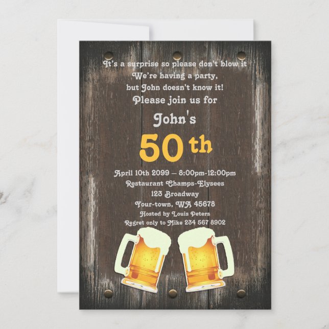 50th,Birthday Man,Party Man,any age,wood,rustic Invitation (Front)