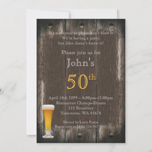 50th,Birthday Man,Party Man,any age,wood,rustic Invitation (Front)