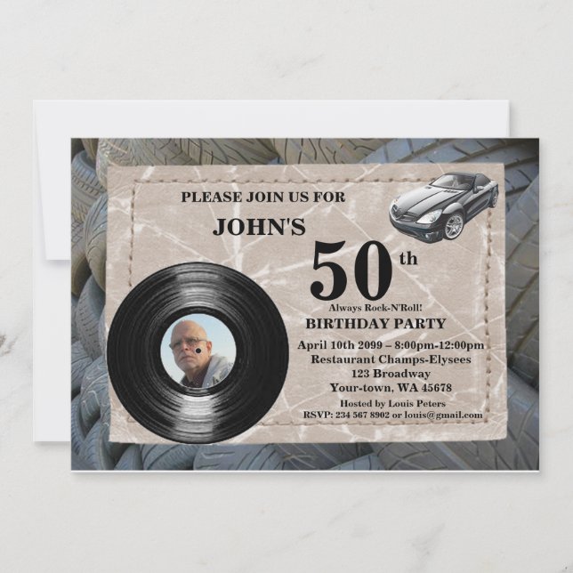 50th,Birthday Man photo, any age, sport car, tire Invitation (Front)