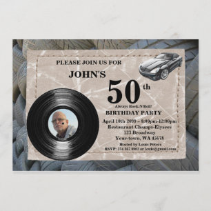 50th,Birthday Man photo, any age, sport car, tire Invitation
