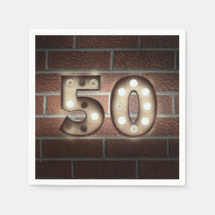 50th birthday marquee sign on brick wall napkin
