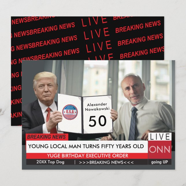 50th Birthday 🎙️ Men's Funny Trump TV News Card (Front/Back)