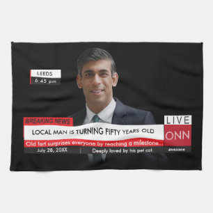50th Birthday Mens Funny TV News 40th 60th Tea Towel