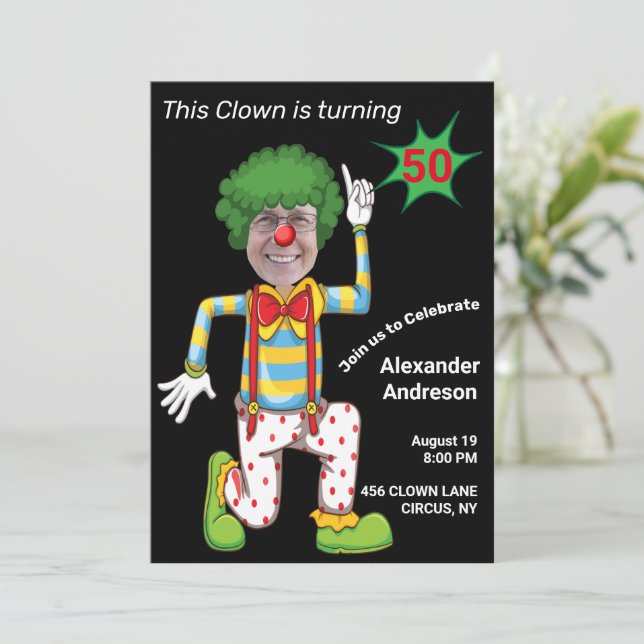 50th Birthday Mens New Funny Clown Epic Amazing Invitation (Standing Front)