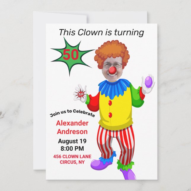 50th Birthday Mens New Funny Yellow Clown Epic   Invitation (Front)