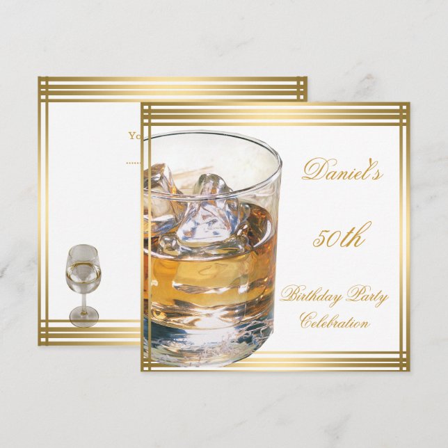 50th Birthday Mens Sepia Gold Cold Drinks Man Invitation (Front/Back)