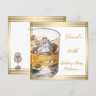 50th Birthday Mens Sepia Gold Cold Drinks Man Invitation