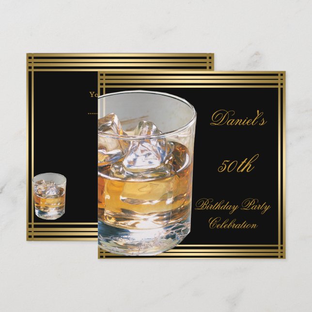 50th Birthday Mens Sepia Gold Cold Drinks Man Invitation (Front/Back)