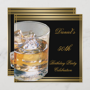 50th Birthday Mens Sepia Gold Cold Drinks Man Invitation
