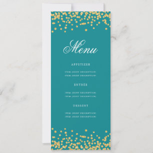 50th Birthday Menu Gold Confetti Teal  Invitation