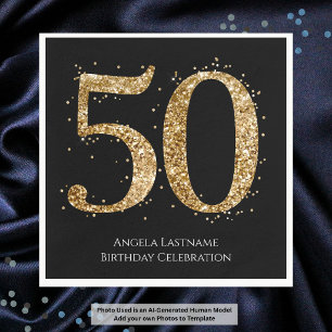 50th Birthday Milestone Elegant Gold Glitter Napkin