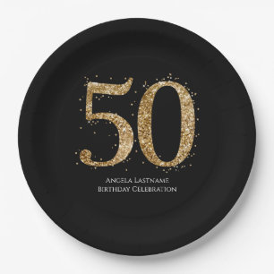 50th Birthday Milestone Elegant Gold Glitter Paper Plate