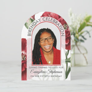 50th Birthday Modern Arch Floral Photo Invitation