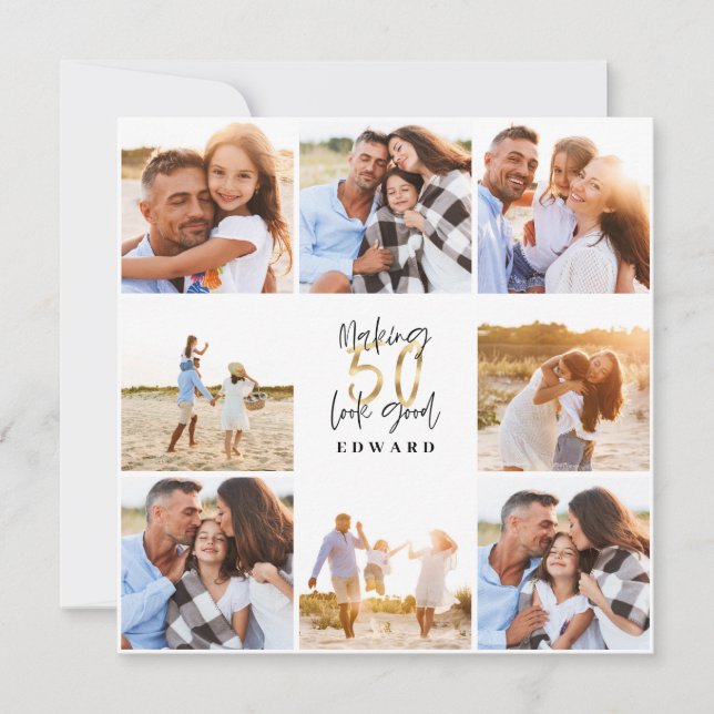 50th birthday modern black and gold photo collage (Front)