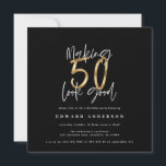 50th birthday modern black and gold photo collage<br><div class="desc">50th birthday modern black and gold photo collage invitation. Modern script text design. Part of a collection.</div>