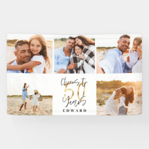 50th birthday modern black and gold photo collage banner