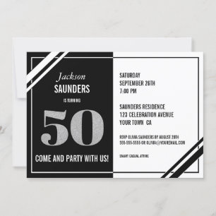 50th Birthday Modern Black and White Party Invitation