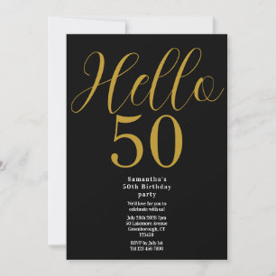 50th Birthday Modern Black Gold Birthday Invitation